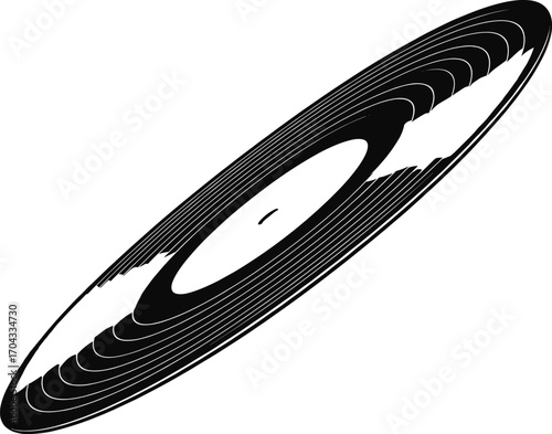 Retro Vinyl Disc with White Grooves Silhouette Vector Art