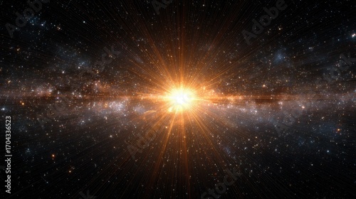 bright orange star burst illuminating the dark cosmos during an astronomical event