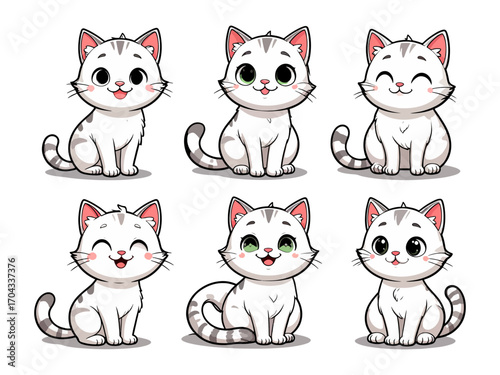 1 adorable cat character in 6 different poses.
