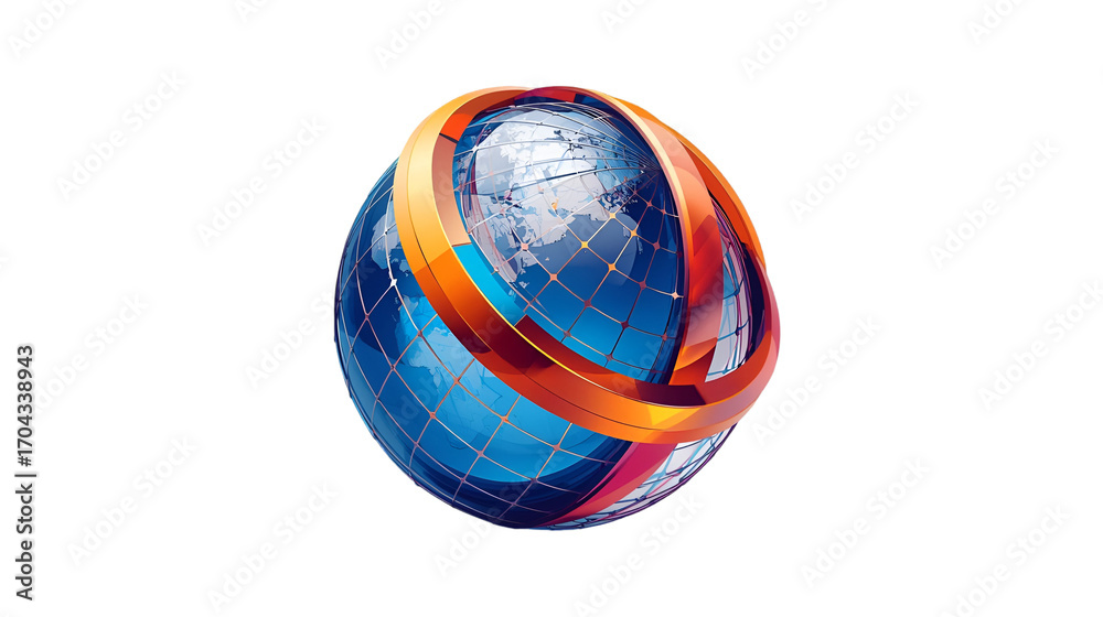 Obraz premium Abstract blue glass egg sculpture with swirling orange and red accents on a white background