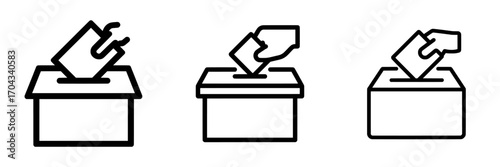 A Modern illustration on a white background features a Hand voting ballot box icon symbolizing the Election Vote concept with color editable options