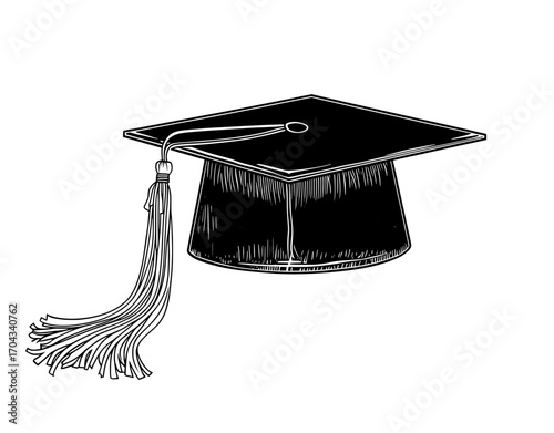 Black graduate cap with tassel, a modern and realistic 3D symbol of educational achievement and university or college degree completion