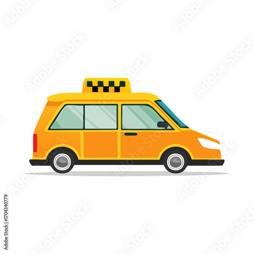 A cheerful illustrated yellow taxi cab isolated on a plain white background, ready for transport