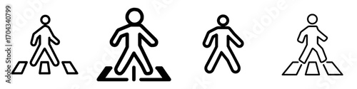 Modern pedestrian crossing icon illustration isolated on a white background, represented by a crosswalk symbol
