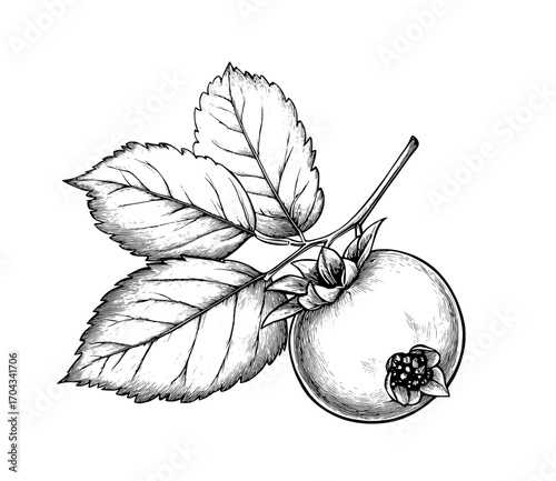 Bog whortleberry and blueberry with leaves in an isolated sketch