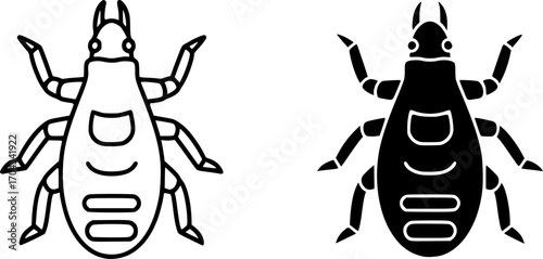Louse icon set, line and black glyph style 