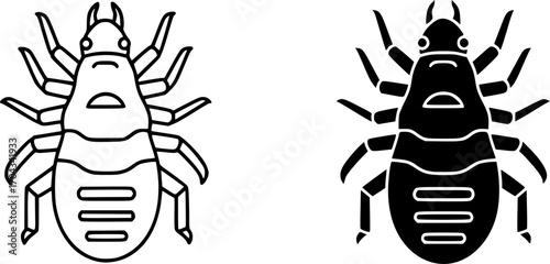 Louse icon set, line and black glyph style 