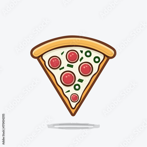 A single cartoon pizza slice featuring pepperoni, herbs, and cheese, isolated on white