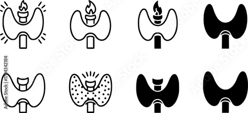 Thyroid gland icon set, line and black glyph style 