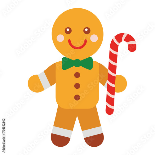 Cute gingerbread man holding a red and white candy cane