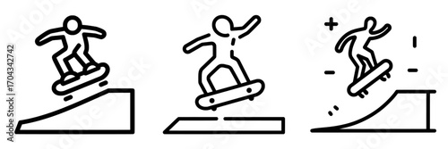 A white background serves as the setting for a modern eps10 illustration of a skateboarding icon