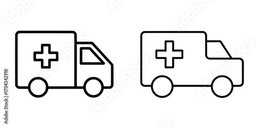 The design features a modern ambulance icon and ambulance truck icon, specifically created for websites, with a sleek illustration on a white background