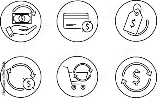 Refund icon line art, vector set
