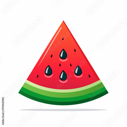 A triangular slice of vibrant watermelon with seeds, isolated on a clean white backdrop