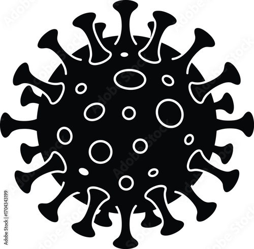 Black virus icon, coronavirus symbol, pandemic element, viral cell vector, COVID-19 illustration for health use