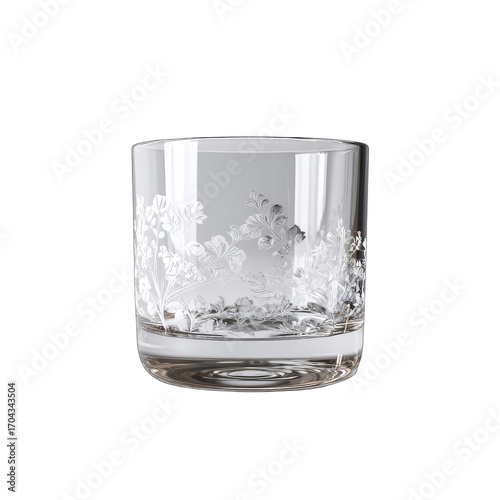 Clear glass tumbler, etched with a floral design