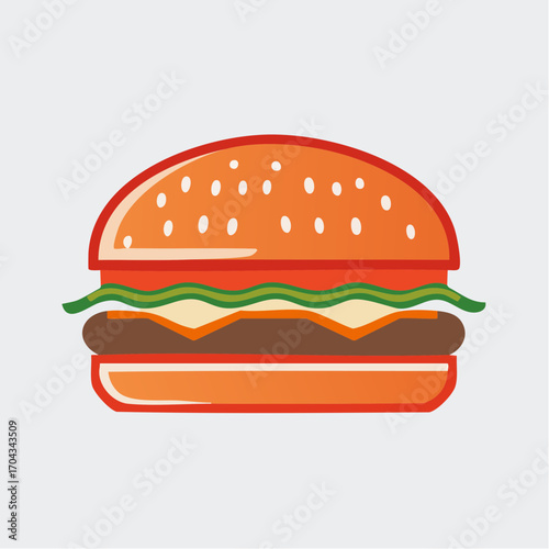 A vibrant and stylized illustration of a mouthwatering classic hamburger on a light background