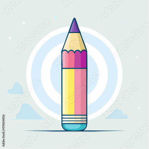 A Vibrant Stylized Pencil Illustration with a Gradient of Colors and Artistic Elements
