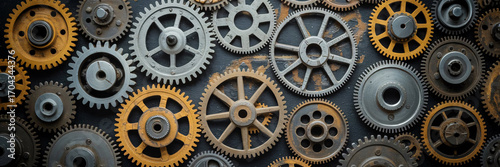 Old rusty gears in an industrial machinery setup