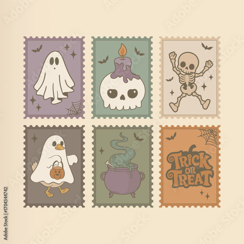 Vintage Halloween Postage Stamps t-shirt design vector