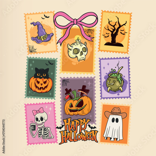 Vintage Halloween Postage Stamps t-shirt design vector