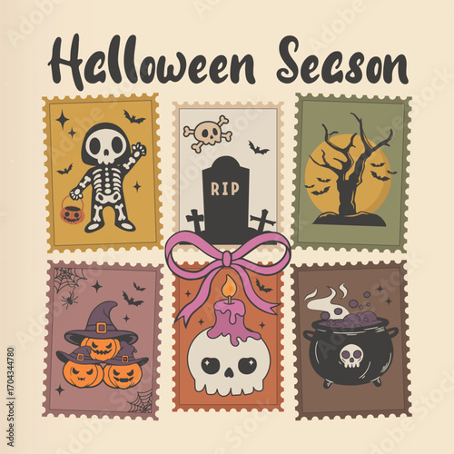 Vintage Halloween Postage Stamps t-shirt design vector