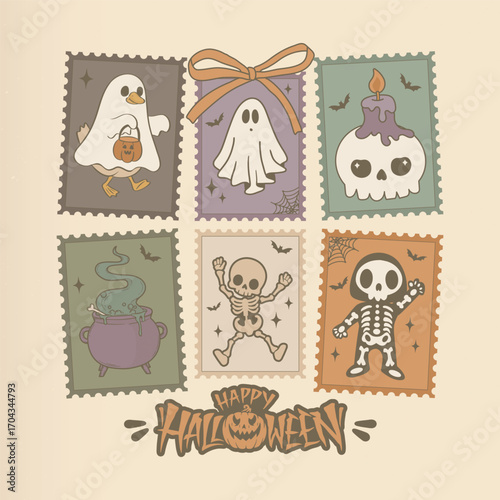 Vintage Halloween Postage Stamps t-shirt design vector