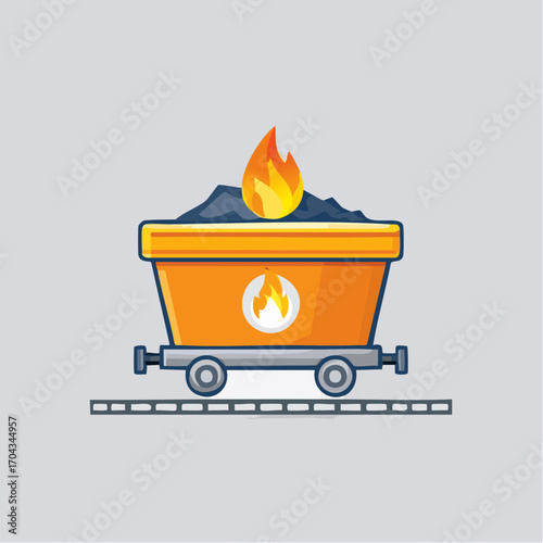 Animated Illustration of a Mining Cart with Burning Coal and Energetic Flame Symbol