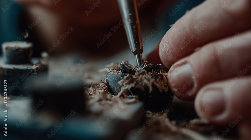 Obraz premium Crafting a wooden object with precision and care in the workshop