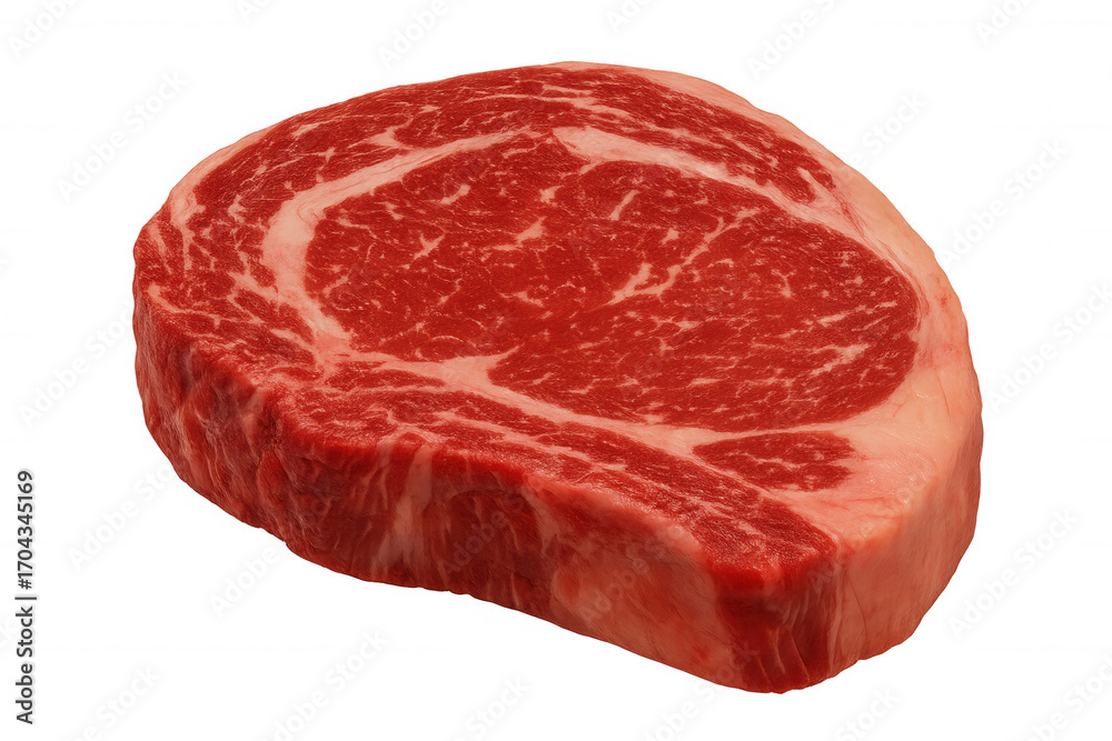 Fototapeta premium Raw rib eye steak with visible marbling isolated on transparent background, perfect for food and restaurant visuals