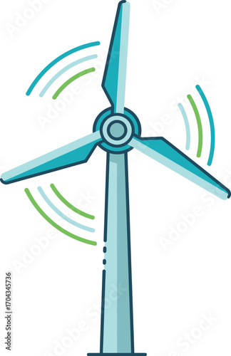 Vector art of wind turbine generating clean energy