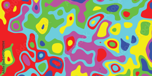 Psychedelic Abstract Organic Shapes Pattern in Bold Primary and Secondary Colors for Retro Pop Art and Energetic Designs