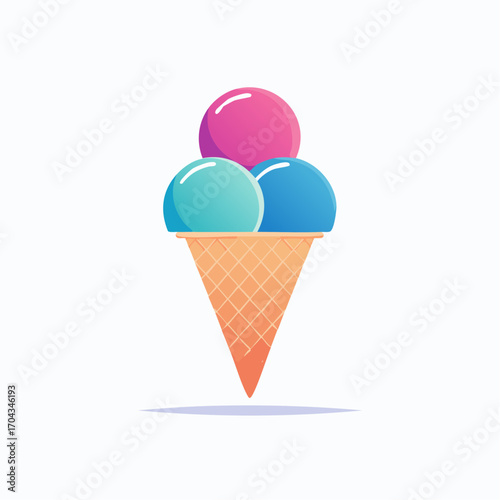 Colorful ice cream scoops atop a crunchy waffle cone for a delectable summer treat