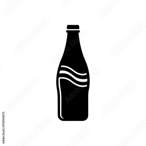 Simple black soda bottle on transparent background silhouette