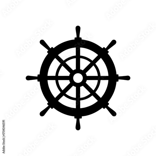 A black ship wheel image on transparent background silhouette