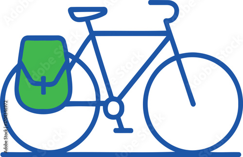Vector icon of eco-friendly touring bicycle with panniers, outline style