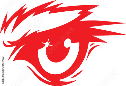 Fiery red abstract eye design with a sparkle representing vision and intensity