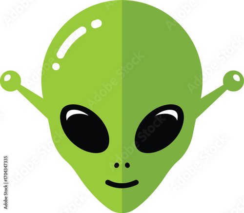 Vector art of green alien head with large eyes