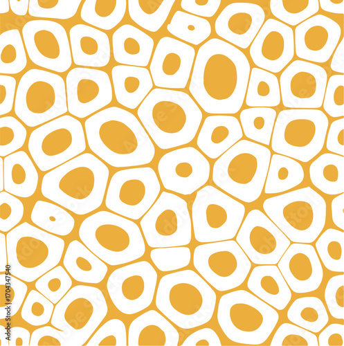 Abstract organic pattern of interconnected cells with yellow centers and white borders