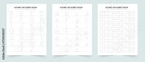 Alphabet and Number Tracing Worksheets , Printable Handwriting Practice for Kids pages (A-Z, 0-9)