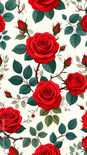 Red rose floral pattern on white background