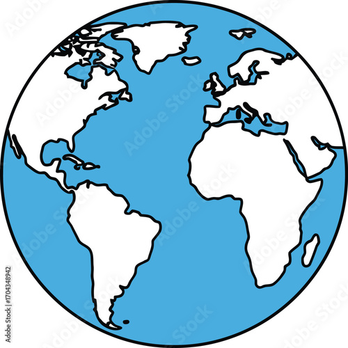 Vector art of stylized globe showing continents and oceans, isolated on white