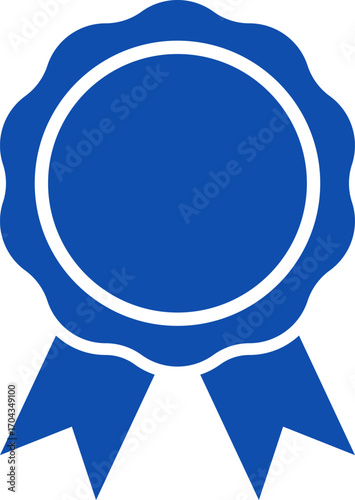 Blue ribbon and banner. Check mark tick verification icon symbol. Set of premium quality and guarantee labels. Vector illustration isolated on white background.