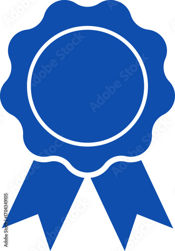 Blue ribbon and banner. Check mark tick verification icon symbol. Set of premium quality and guarantee labels. Vector illustration isolated on white background.