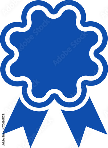 Blue ribbon and banner. Check mark tick verification icon symbol. Set of premium quality and guarantee labels. Vector illustration isolated on white background.