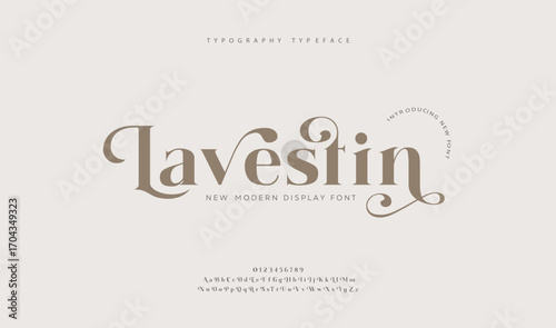 Lavestin premium luxury elegant alphabet letters and numbers. Vintage wedding typography classic serif font decorative vintage retro. creative vector