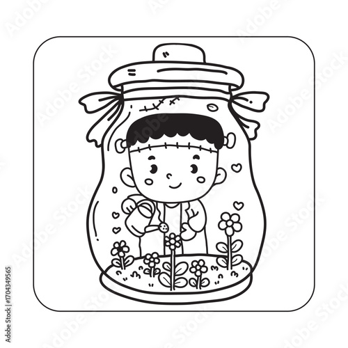 Bold and Easy Cute Halloween Coloring pages, Kawaii Halloween Coloring Book Pages For Kids, Vectors Illustration, Line Art, Black & White Designs, Bold-Easy, A4 Size 8.5x8.5" Inches,