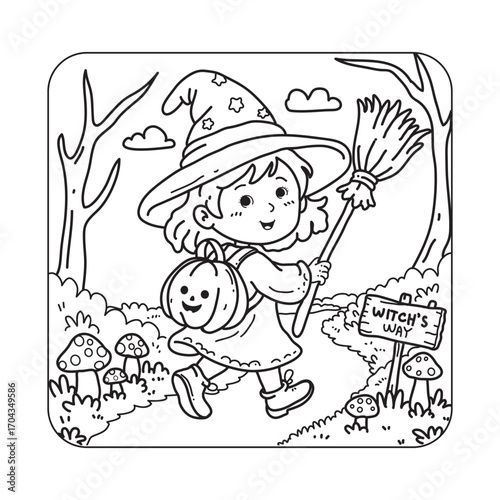 Bold and Easy Cute Halloween Coloring pages, Kawaii Halloween Coloring Book Pages For Kids, Vectors Illustration, Line Art, Black & White Designs, Bold-Easy, A4 Size 8.5x8.5" Inches,