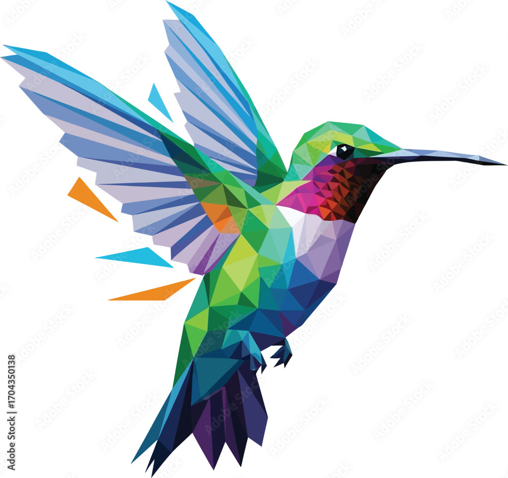 Obraz premium Vector art of colorful geometric hummingbird in flight