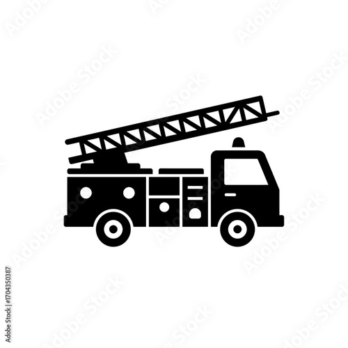 Fire Truck Icon - A Classic Silhouette Representation of Emergency Vehicle Services
